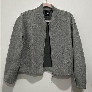 Zara Heather Grey Wool Bomber Jacket